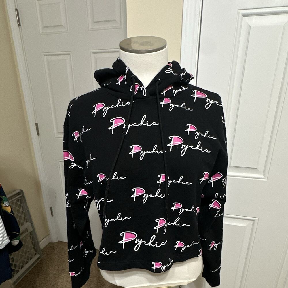 KOAJ Women's Black Pink White Logo Fleece Pullover Hoodie Drawstring M